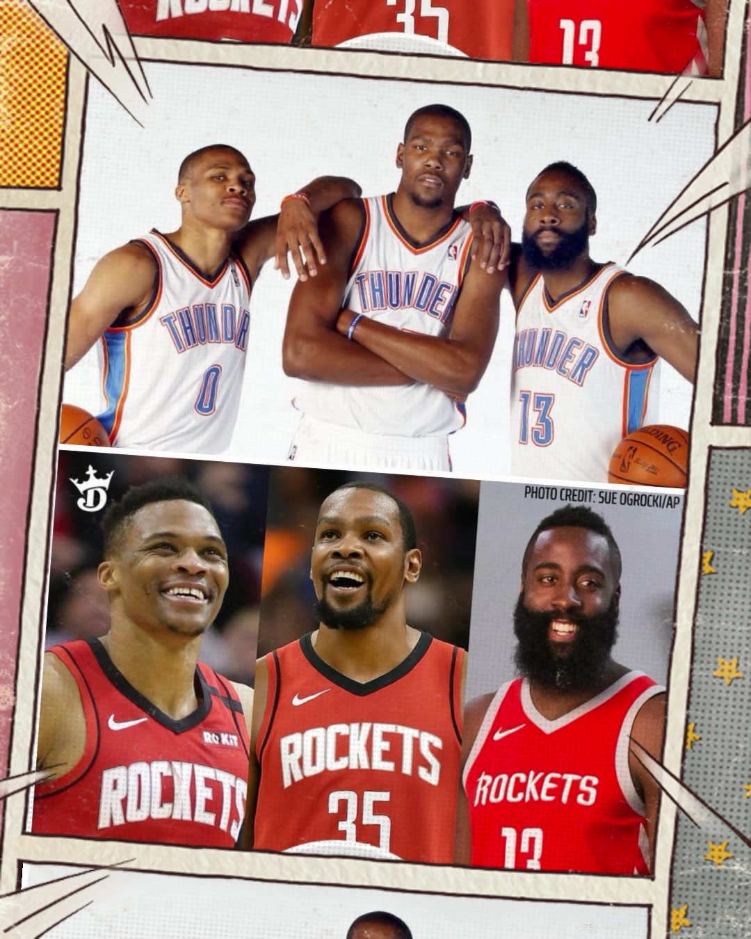 此事誰能料雷霆三少都成火箭球員了杜蘭特威少哈登