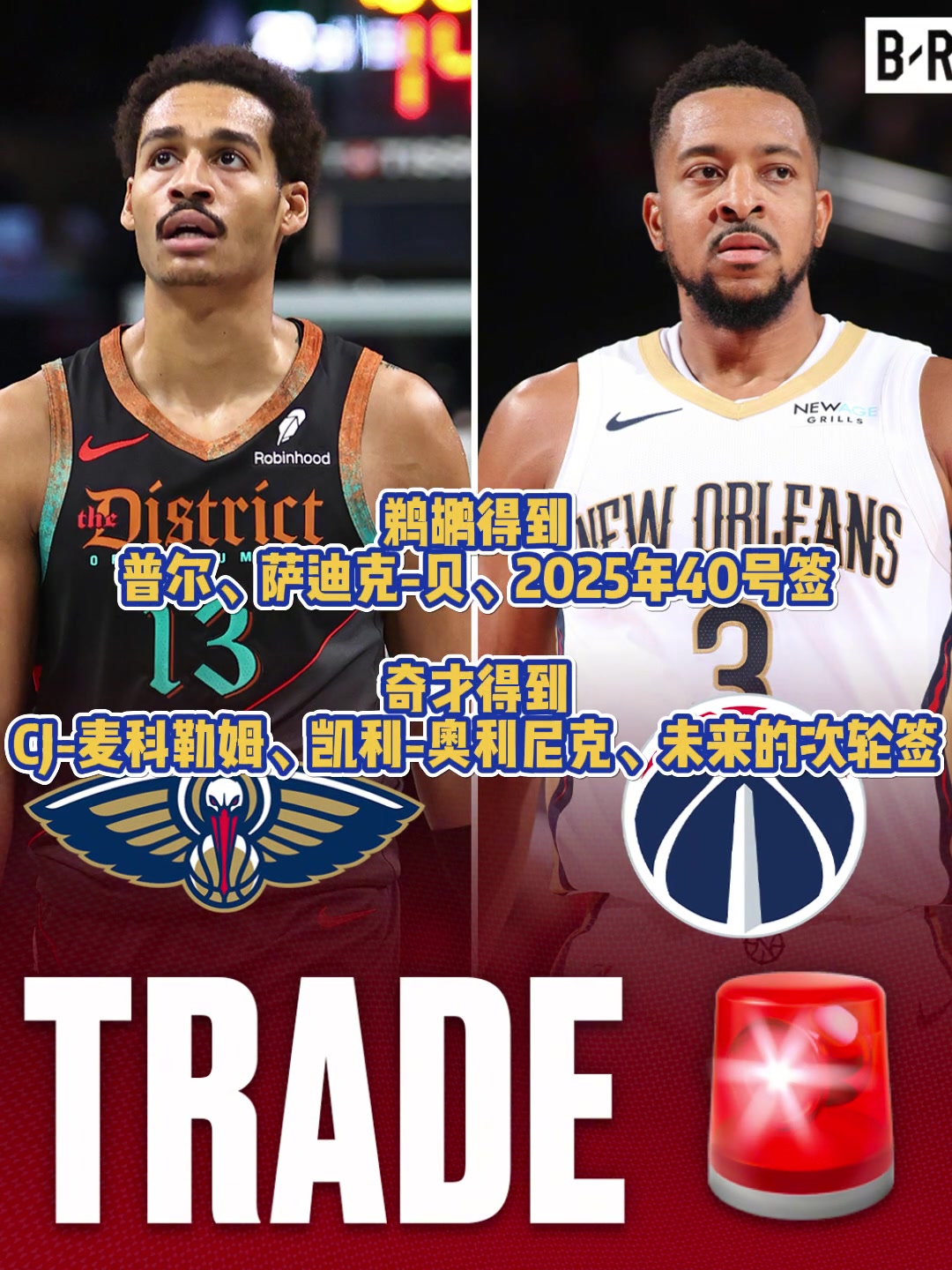 普爾重回西部鵜鶘用CJ奧利尼克等從奇才換來普爾薩迪克貝