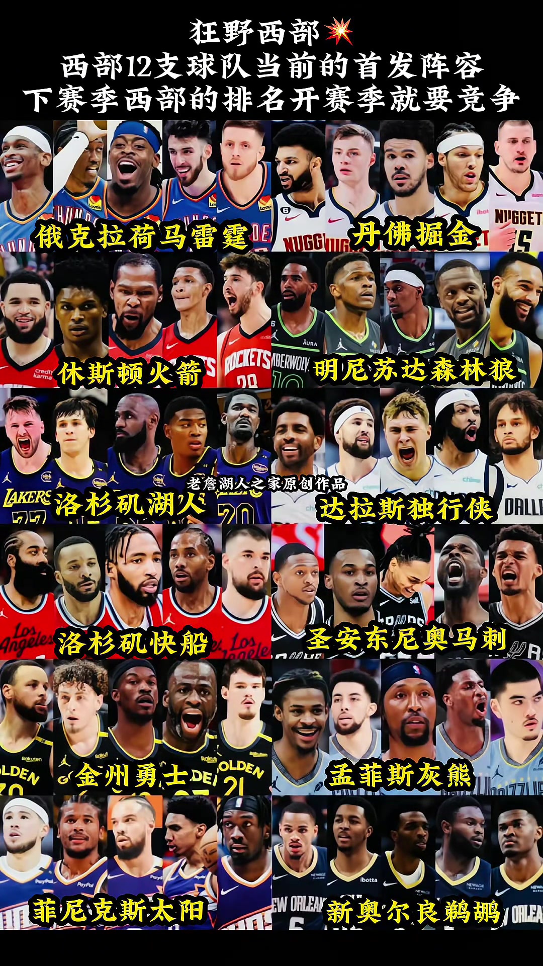 狂野西部西部12支球隊當(dāng)前的首發(fā)陣容 開賽競爭就拉滿啊