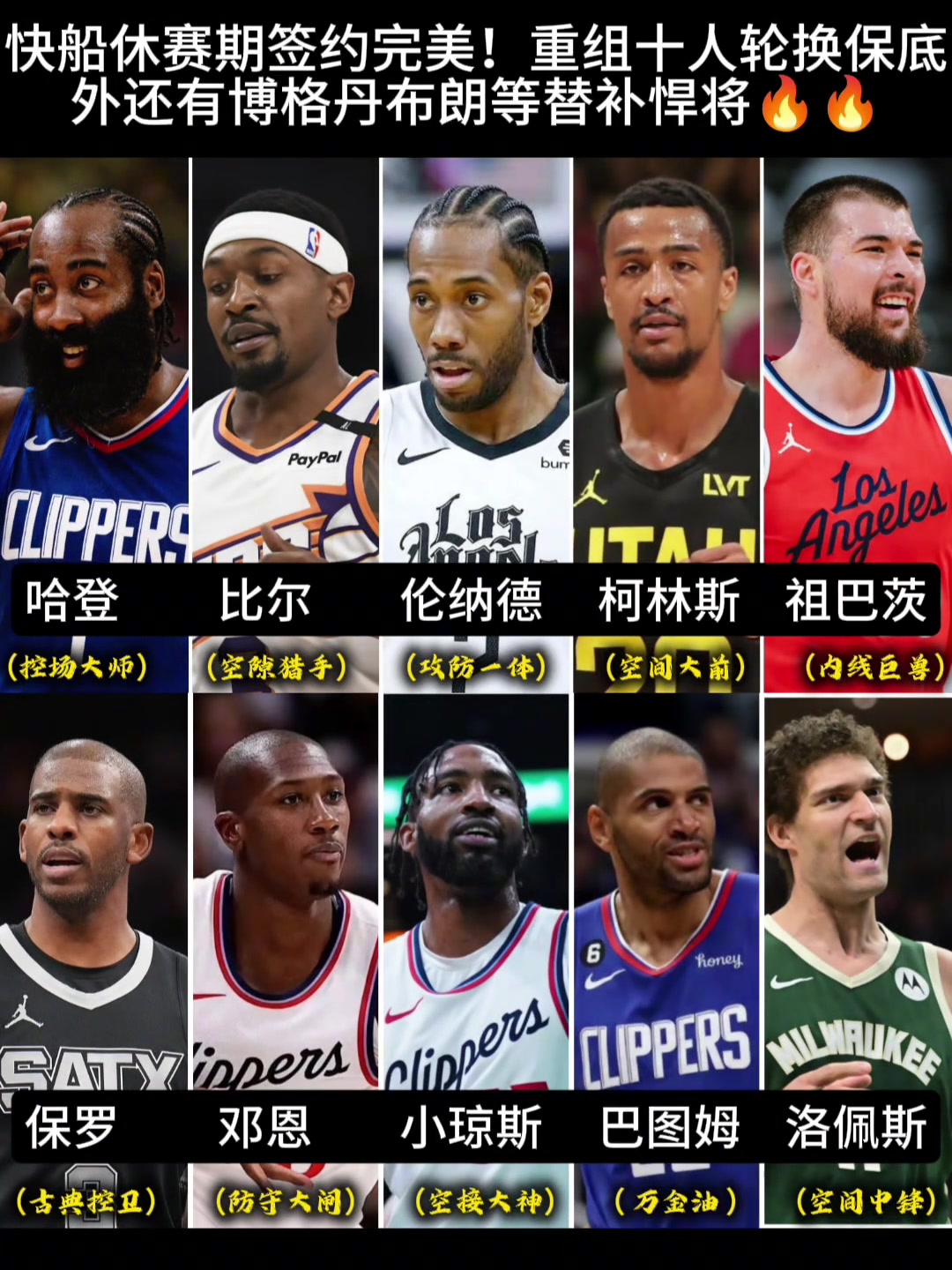 每個(gè)人定位明確單看快船新賽季紙面陣容真的有沖冠希望啊