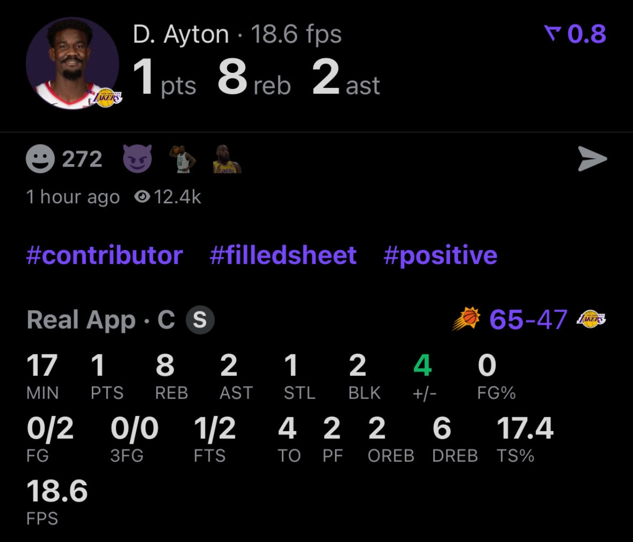 這數(shù)據(jù)令人難評啊艾頓今日2中0僅得1分8板1助2帽還有4失誤