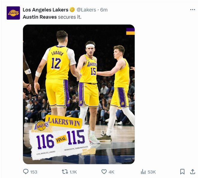 裡夫斯絕殺沖上全美第1熱搜：魔術(shù)師直言英雄 湖媒東契奇都贊山羊