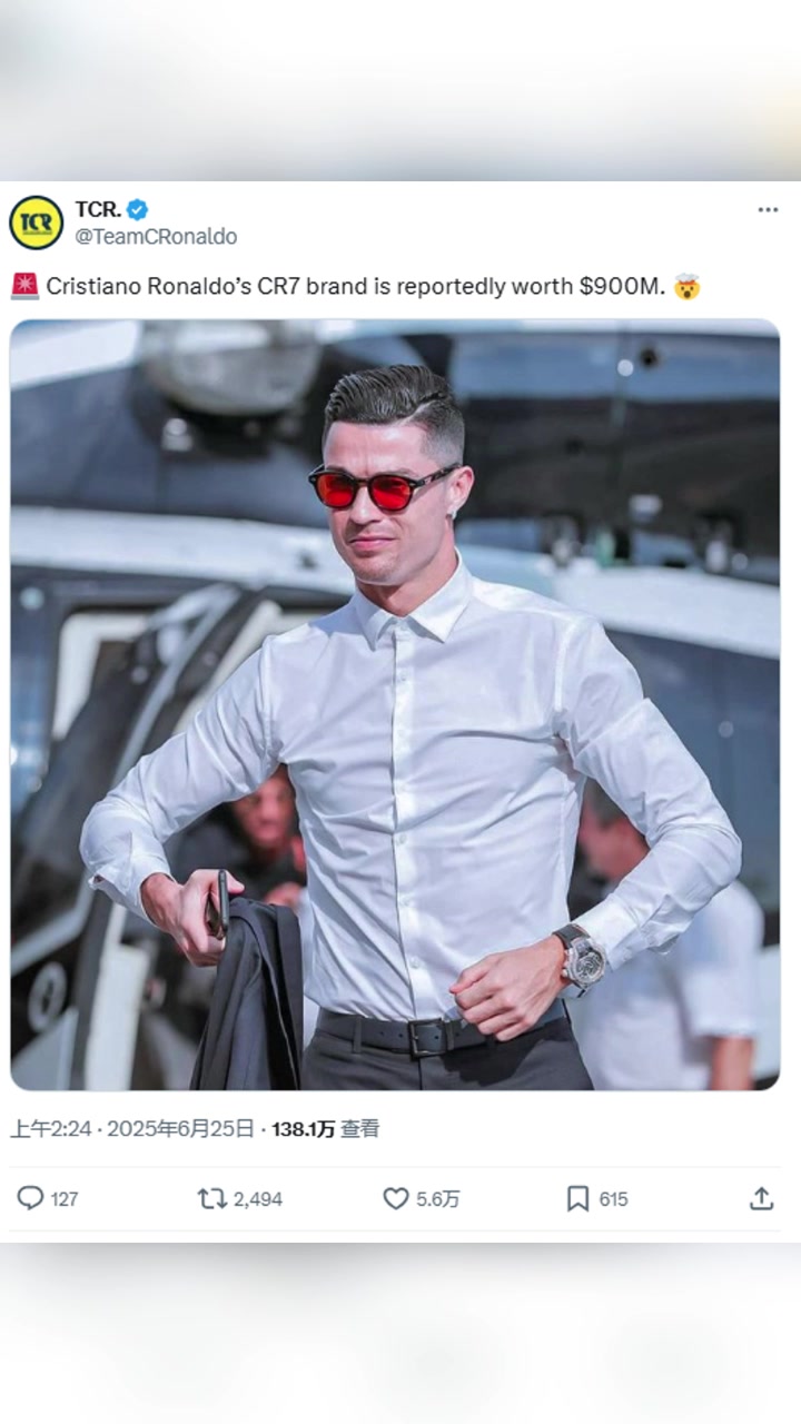 外媒C羅的的CR7品牌價值約9億美元