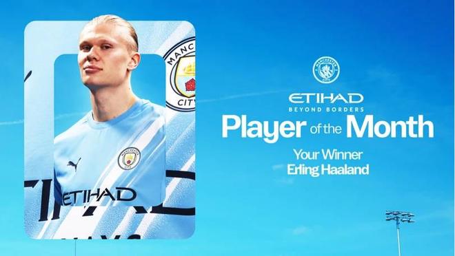 5場比賽打進(jìn)6球，哈蘭德當(dāng)選曼城10月最佳球員