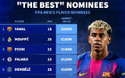 FIFA年度最佳候選身價排行：亞馬爾2億歐居首，姆巴佩第二